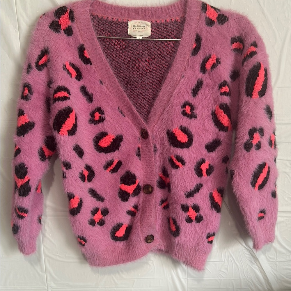 Hannah Pink and Black Leopard Cardigan Sweater